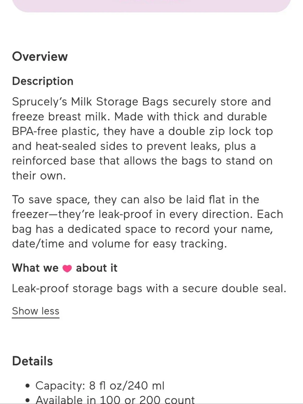 400 Count Sprucely Breast Milk Storage Bags 8oz BPA Free